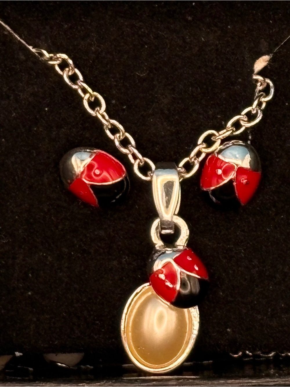 Avon Red and Black Enamel Ladybug Pendant Necklace by Avon